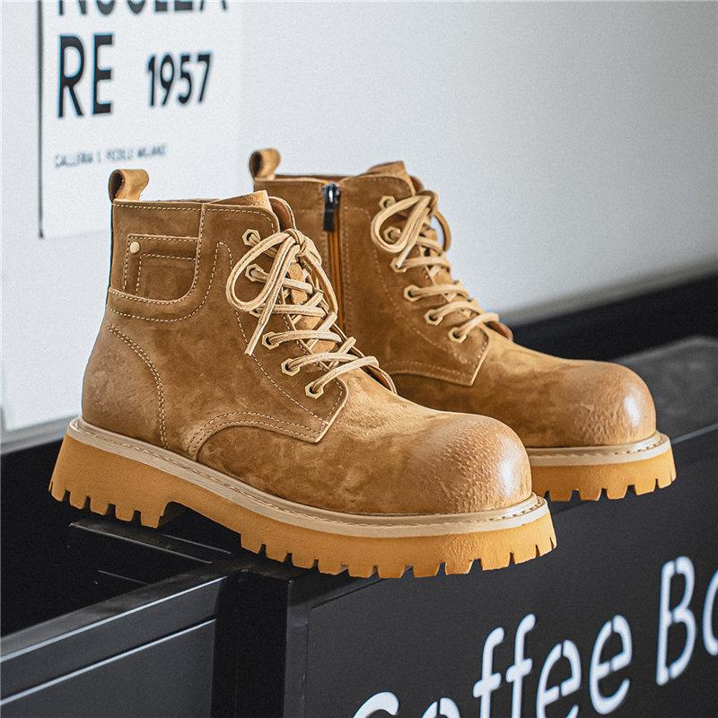 Big yellow boots men's casual mid-help Martin boots outdoor hiking boots retro locomotive boots thick sole