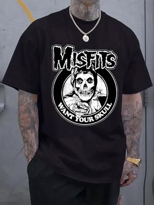 Short Sleeved Round Neck Y2k Tshirt Men Clothing New In Top & Tees Mens T-Shirt Camisetas Misfits Rock Band Pattern 71069 - M...