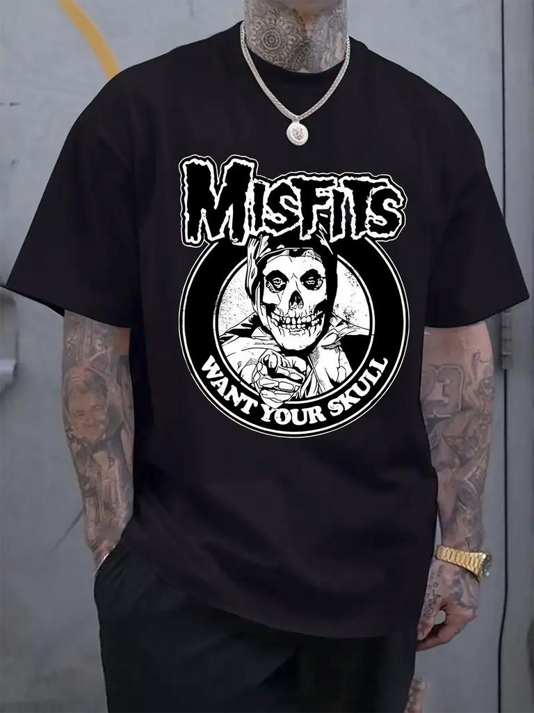 Short Sleeved Round Neck Y2k Tshirt Unisex Clothing New In Top Tees Unisexs Tshirt Camisetas Misfits Rock Band Pattern Tops