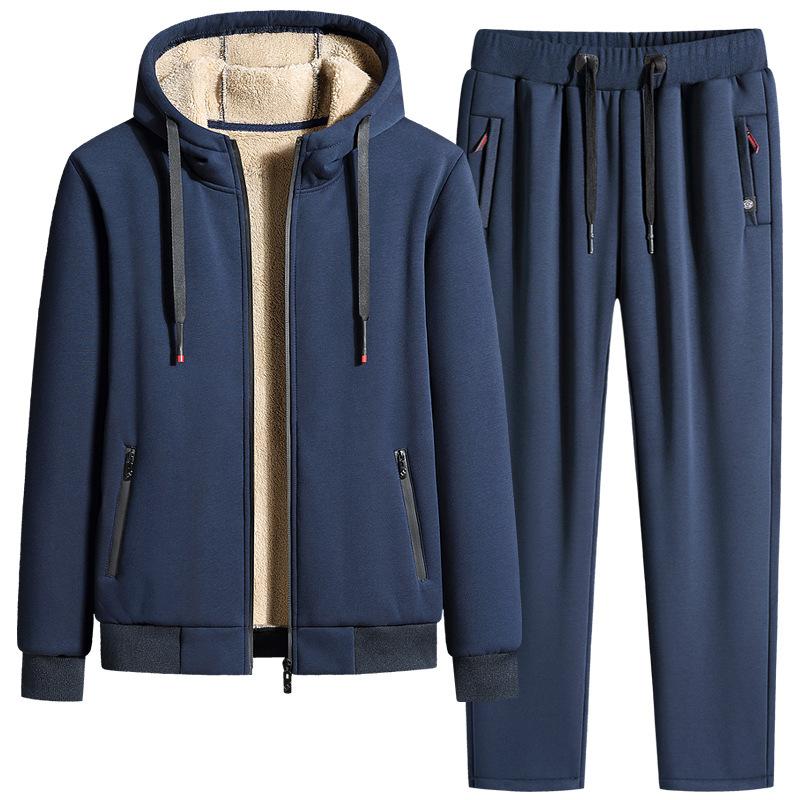 Mens Lamb Cashmere Sets Tracksuit Men Winter Wool Hooded Sweatshirt Thick Warm Sportswear Male Suit Two Piece Set Casual Sets