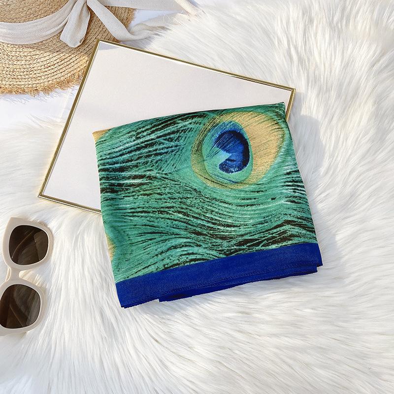 Women  Scarf Color Pattern Sunscreen Shawl Simple Satin Mid-length Silky Scarf