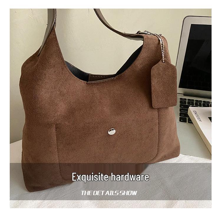 Große Wildleder-Tasche mit Leopardenmuster im koreanischen Stil - Mode Herbst/Winter 2025 Retro Ein-Schulter Umhängetasche für Damen