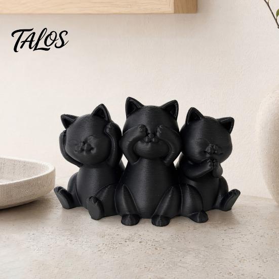 Aesthetic Cat Art Three Wise Cats Figurines, 3D Printed Minimalist Statue for Desk Decorative Sculptures Decor, Ancient Wisdom Ornament Home