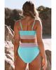 Azura Exchange Patchwork Striped Spaghetti Strap High Waist Bikini Swimsuit