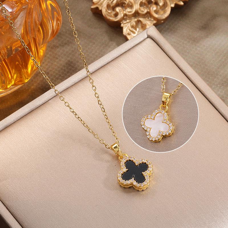 Korean Double-Sided Four-Leaf Clover Titanium Necklace for Women - Versatile, Stylish Clavicle Chain