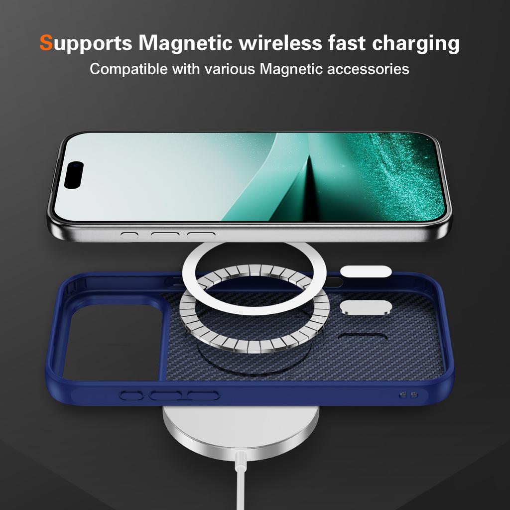 For iPhone 17 Pro Max Case Carbon Fiber Texture PC+TPU Phone Cover Compatible with MagSafe