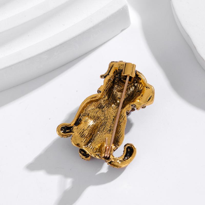 Vintage psí brož Lesklý kamínek Zvířecí kovový špendlík Ozdoba na oblečení Batoh Šperk Dárek
