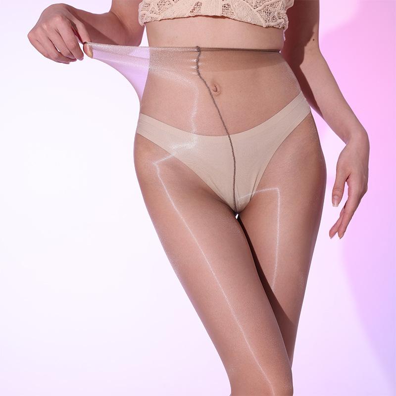 1D Ultradünne Öl Glänzende Strumpfhose Strumpf Damen Hohe Taille Seide Sexy Glänzend Transparent Ein Naht Geschlossener Schritt Taillenlose Strumpfhose