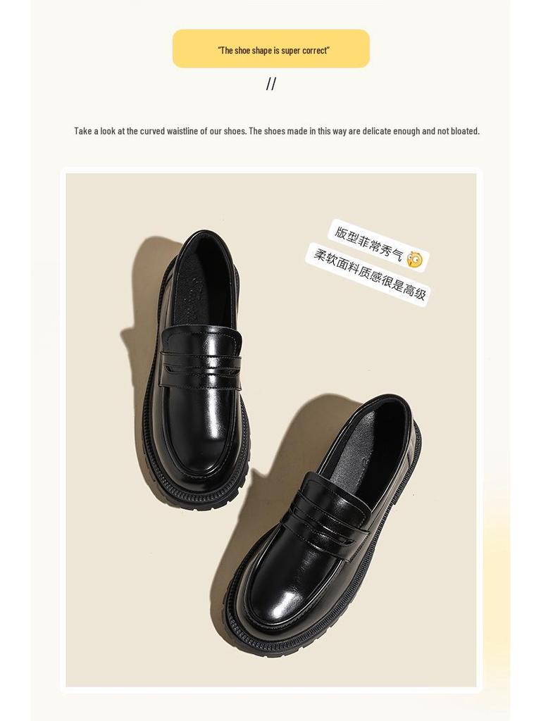 Damskor 2025 Brittisk stil läderloafers - Höst slip-on, mångsidiga arbetsskor med tjock sula