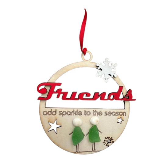 Friends Sea Glass Decoration Handmade Wooden Xmas Tree Friendship Seaglass