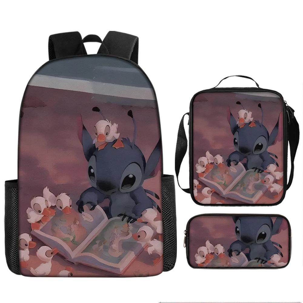 Stitch Kids Backpack Set 3-Piece Student School Bag Lunch Box Pencil Case Digital Print Gift Set for Children