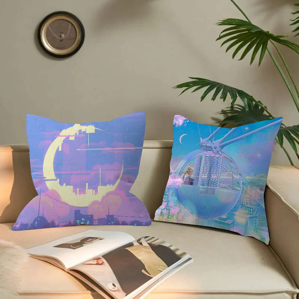 Pink Pastel Anime Moon Office Cushion Pillowcase Car Cushion Cover45X45CM Lumbar Pillowcase Sofa Pillowcover