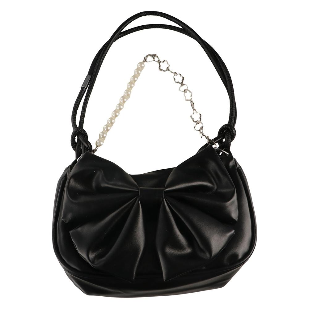Solid Color Women Armpit Bag PU Leather Bow Tote Bag Cute Bowknot Shoulder Bucket Bag  Outdoor