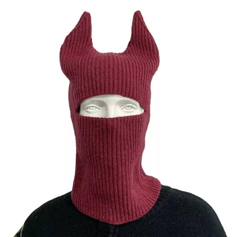 Cozy And Stylish Knitted Beanie Hat With Horns For Halloween Fun And Winter Warmth