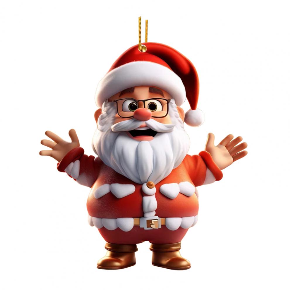 2pcs Santa Claus Ornament 2D Acrylic Cartoon Santa Claus Christmas Hanging Decoration for Christmas Tree Doors Windows Walls Decor