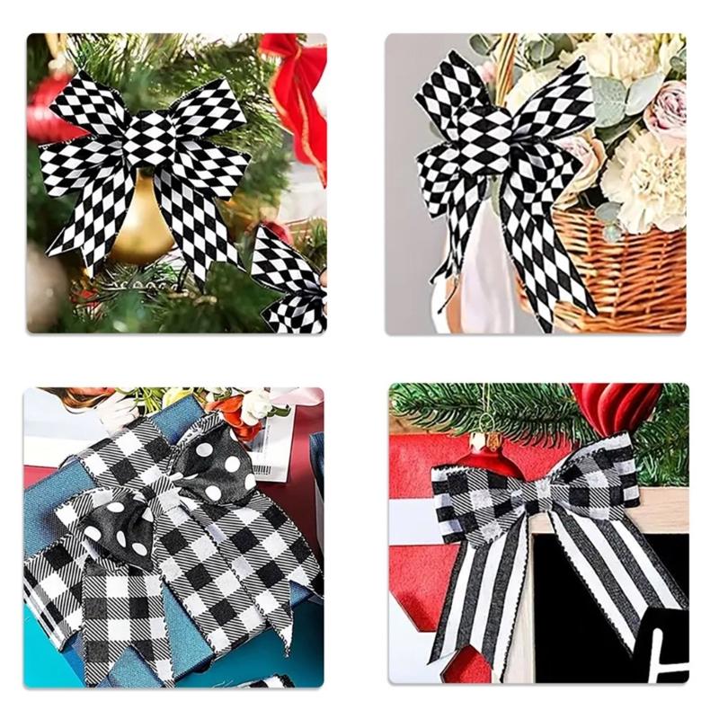 Durable Polyester Christmas Ribbon Strips For DIY Crafts Gift Packaging Tree Decorations Classical Black White Design