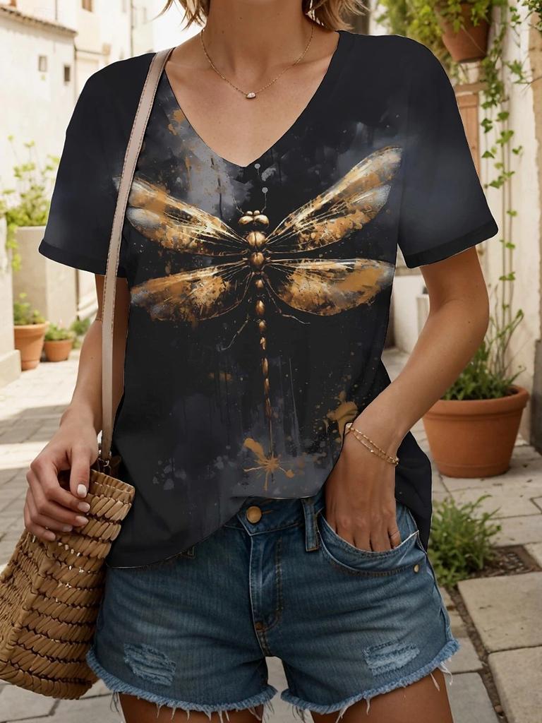 New Colorful Plaid Patchwork 3D Print T-Shirts Women's V-Neck Short Sleeve T Shirt Y2k Harajuku Tees Casual Tops Female Clothing