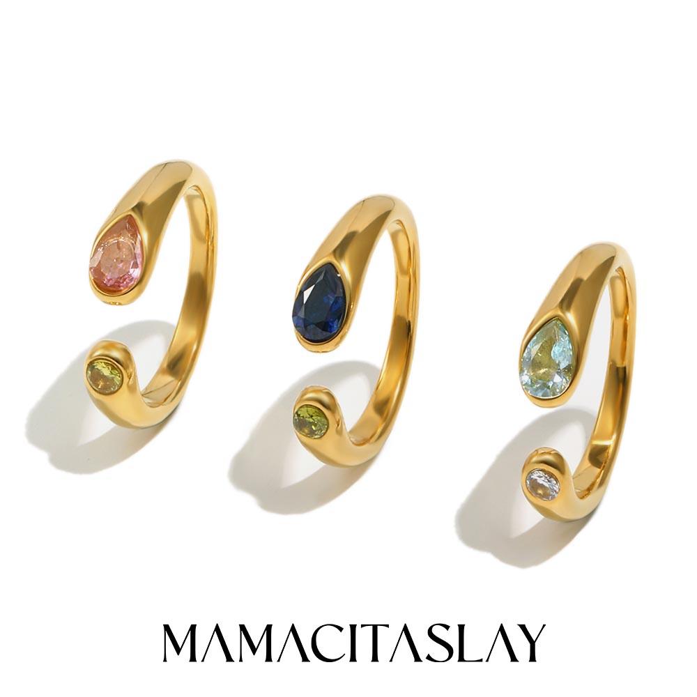 MamacitaSlay 316L Stainless Steel Multicolour Zircon Open Ring 18K Gold Plated Waterproof Jewelry Women's Minimalist Ring Gift