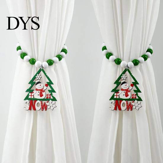Wooden Bead Curtain Tiebacks 1 Pair Xmas Charm Christmas Ties Beaded Holdbacks for Drapes Living Room Bedroom Nursery Decor Easy-operate Holders