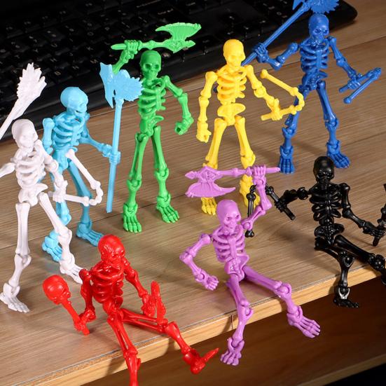 Movable Articulated Human Skeleton Assembly Skeleton Action Figure Collectible Skeleton Figure Wearing Multiple Weapon Sets for Collectors Desktop