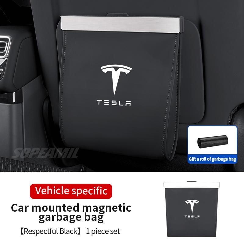 ACR3 Car Garbage Bag Led Light Magnetic Adsorption Seat Back Hanging Storage Bag Trash Can For Tesla Model 3 Model Y Model S Model X