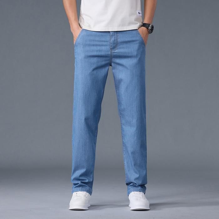 Mulberry silk jeans for men in summer, cool and drapey, loose, straight and versatile, casual large size pants for men