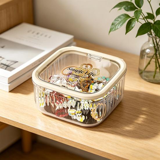 Storage Box with Press To Open Lid Design Anti-Dust Durable Plastic Large Capacity Organizer for Hair Accessories