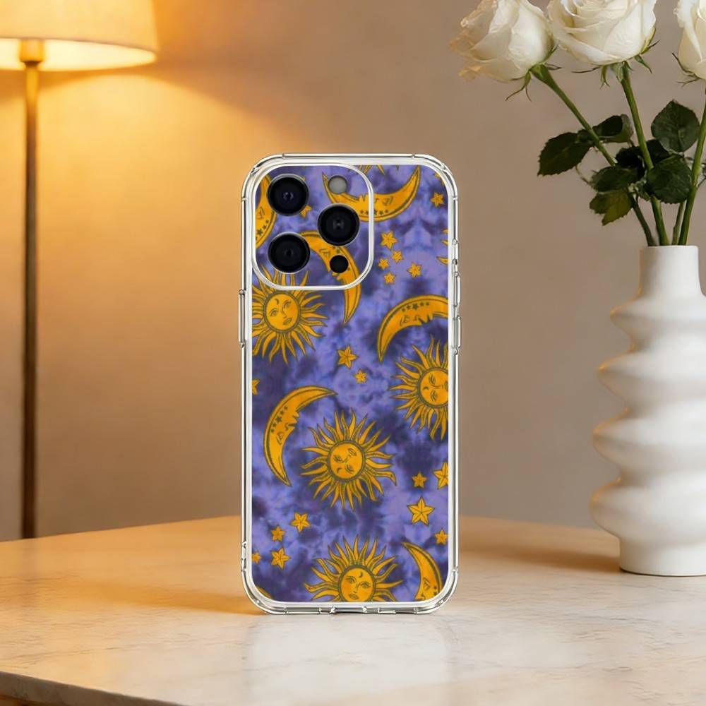 The S-Sun Moon S-Stars Phone Case For iPhone 17 16 15 14 13 12 11 Mini Pro Max Plus Transparent Cover