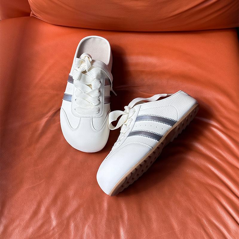 

Thick-soled half-drag women s shoes New summer flat-soled German training shoes Versatile casual lazy one-pedal white shoes 40 срібний