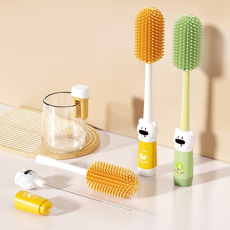 Portable Baby Bottle Cleaning and Washing, Four-in-one Long-handled Silicone Set for Washing Baby Bottles, Rinsing Babies and Pacifiers