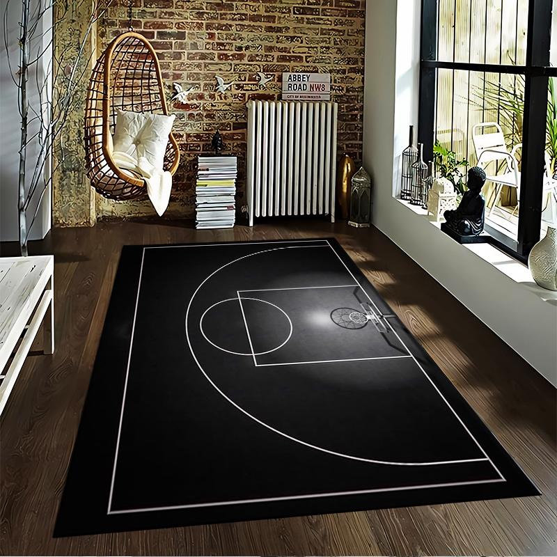 Basketball Court Pattern Black Carpet for Bedroom or Living Room Suitable for use as an anti-slip for living room bedroom sofas
