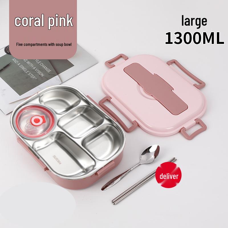 Fiambrera Bento Portátil de Acero Inoxidable 304 con Separadores – Gran Capacidad, Diseño de Hebilla Cuadrada, Estilo Nórdico para Estudiantes