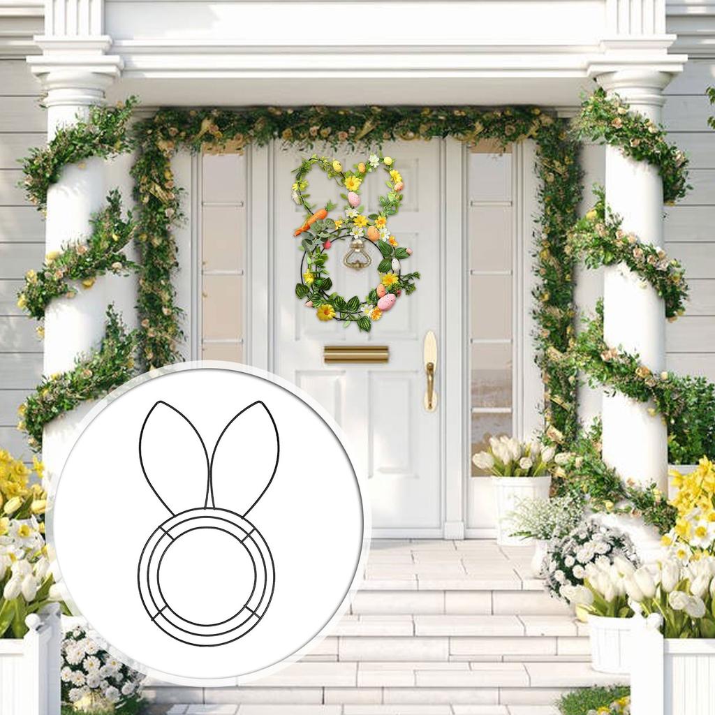 Easter Wreath Metal Frame Wire Form Floral Garden Bunny Shaped Wire Wreath Form For Easter DIY Craft Project Indoor Outdoor Holiday Hanging Decor 16