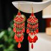 Bohemian Fan Shaped Water Drop Earrings for Women Ethnic Long Temperament Dangle Earring Party Vacation Jewelry