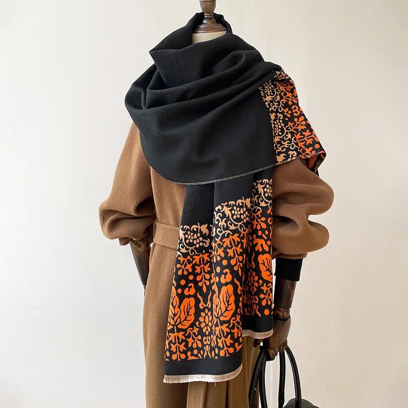 2025 Winter Two-Sided Ethnic Style Cashmere Jacquard Scarves High Quality Women Thicken Wrap Shawl Ladies Wool Pashmina Scarf