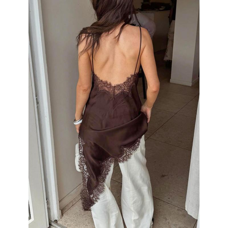 Summer New Style Imitation Silk Lace Slit Inner Dress Satin Suspender Skirt For Women