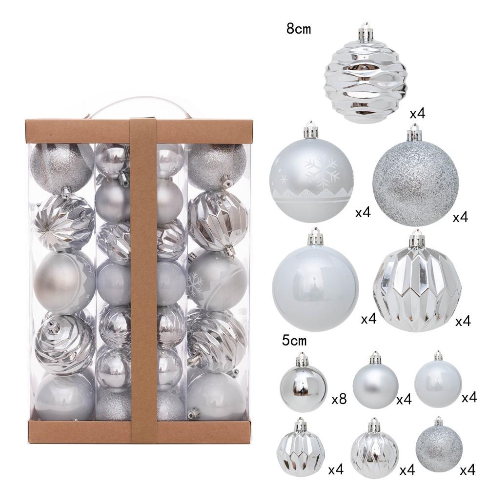 

48PCS Fashion Plastic Christmas Ball Set 5cm 8cm Suspensable Christmas Tree Balls Multicolor Xmas Baubles Party 1.5cm срібний