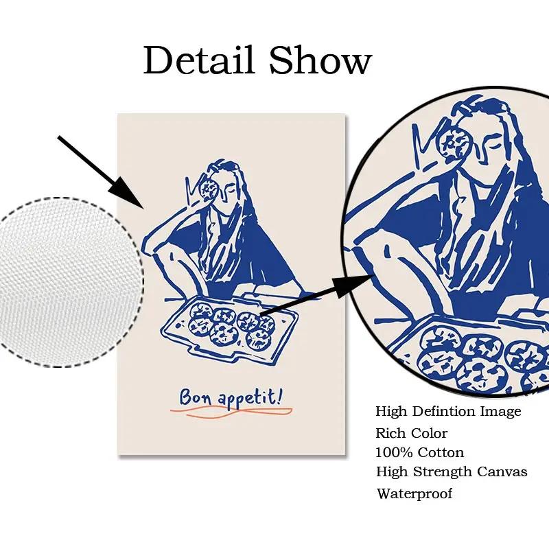 Modern Kitchen Wall Art Blue Tone Dessert Canvas Painting Dining Room Cooking Lovers Food Art Poster Living Room Home Decoration