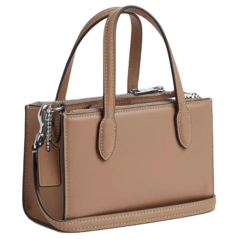 COACH Nina 17 Tonal Logo Magnetic Snap Refined Calfskin Shoulder Crossbody Tote Small Women's Silver and Tan