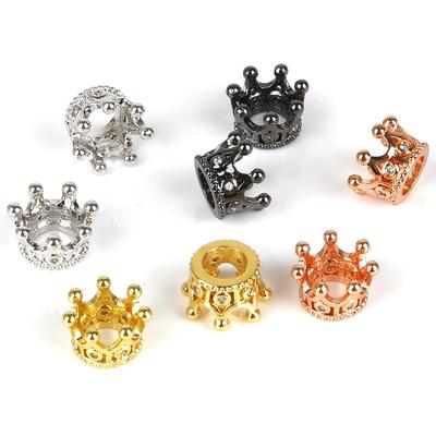 2pcs 9x7mm Micro Pave Cubic Zirconia Crown Charm Spacer Beads for Women Men Jewelry Making