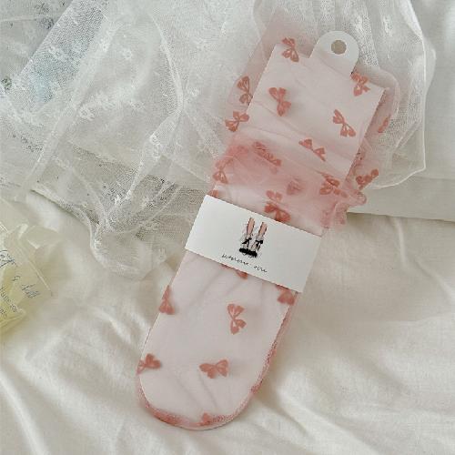 Red Heart Embroidery Kawaii Princess Socks Summer Ultra-thin Transparent Mesh Lace Socks Sweet Girl Black White Loose Long Socks
