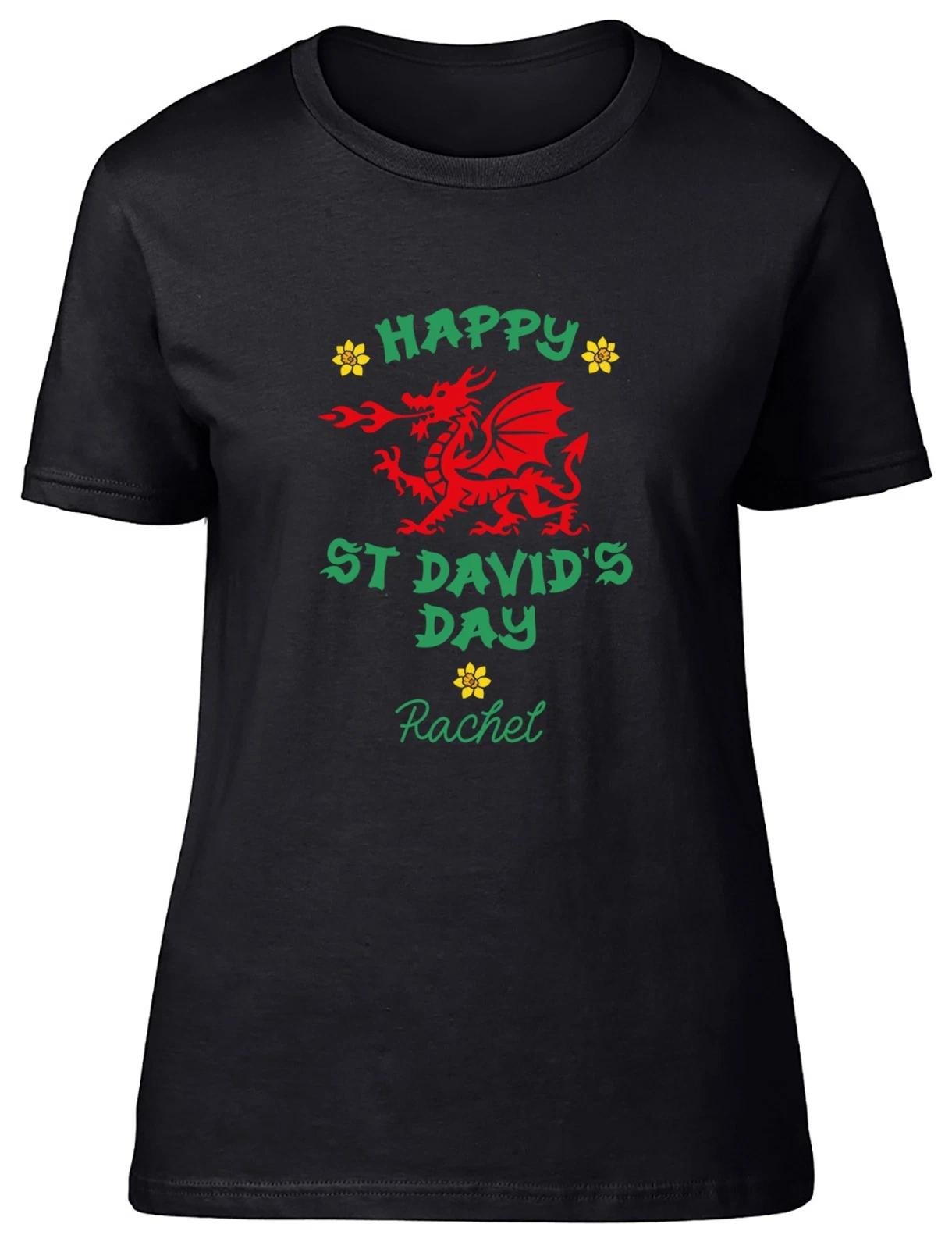 Personalised Happy St David s Day Dragon Daffodil Womens T-Shirt Ladies Gift Tee XXXL