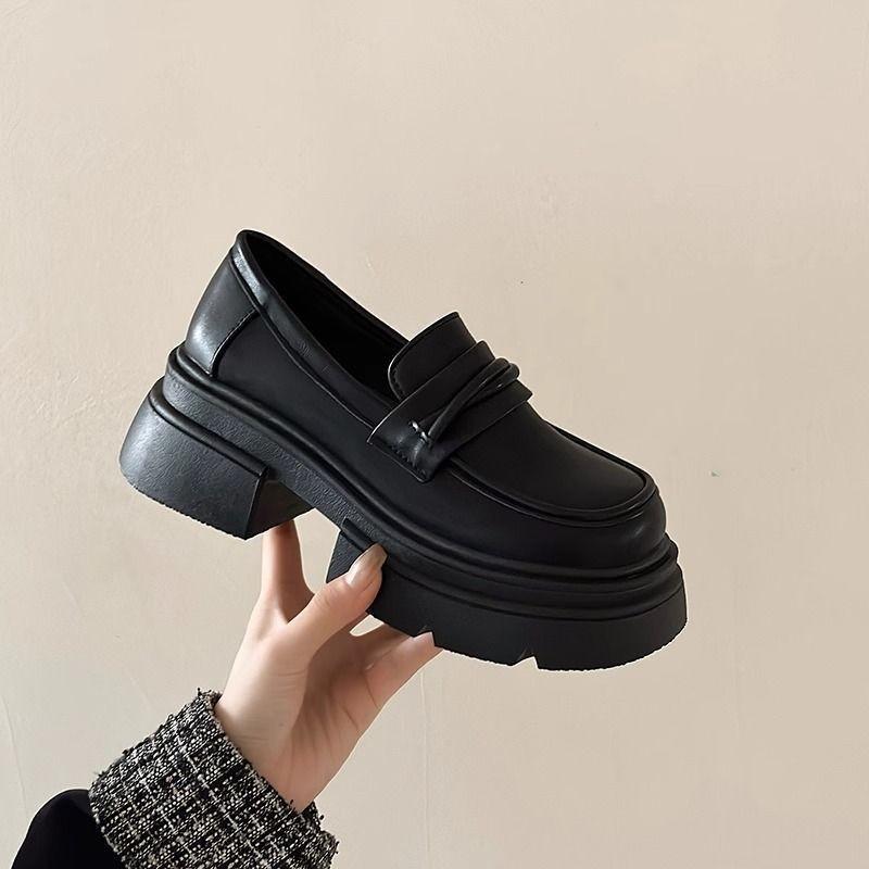 Platform small leather shoes women's new spring and autumn one-pedal women's shoes single shoes black
