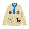 Amerikansk Preppy Farveblok Hundebroderi Ternet Skjorte Løstsiddende Teenagere