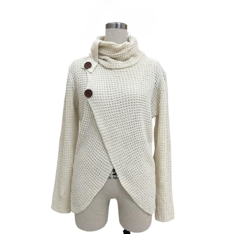 IHUASU Women's Autumn and Winter Fashion Knit Sweater Commuter High Neck Long Sleeve Large Size Loose Cardigan Sweater