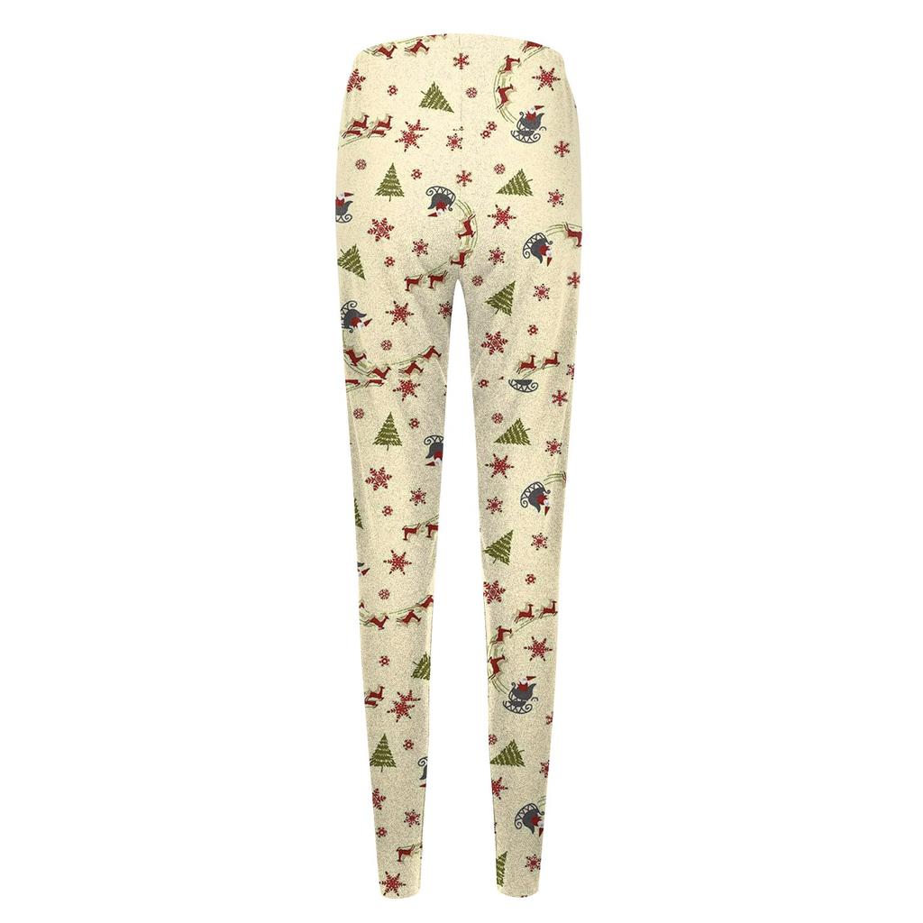Women Fashion Christmas Print High Strength Elastic Belly Soft Leggings