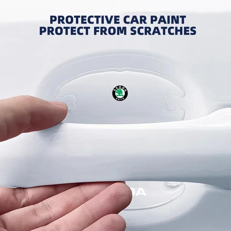 LAX4 4PCS Car Door Handle Bowl Anti-Scratch Sticker Protection Strip For Skoda Octavia 2 3 Rapid Kodiaq Karoq Fabia Kamiq Superb