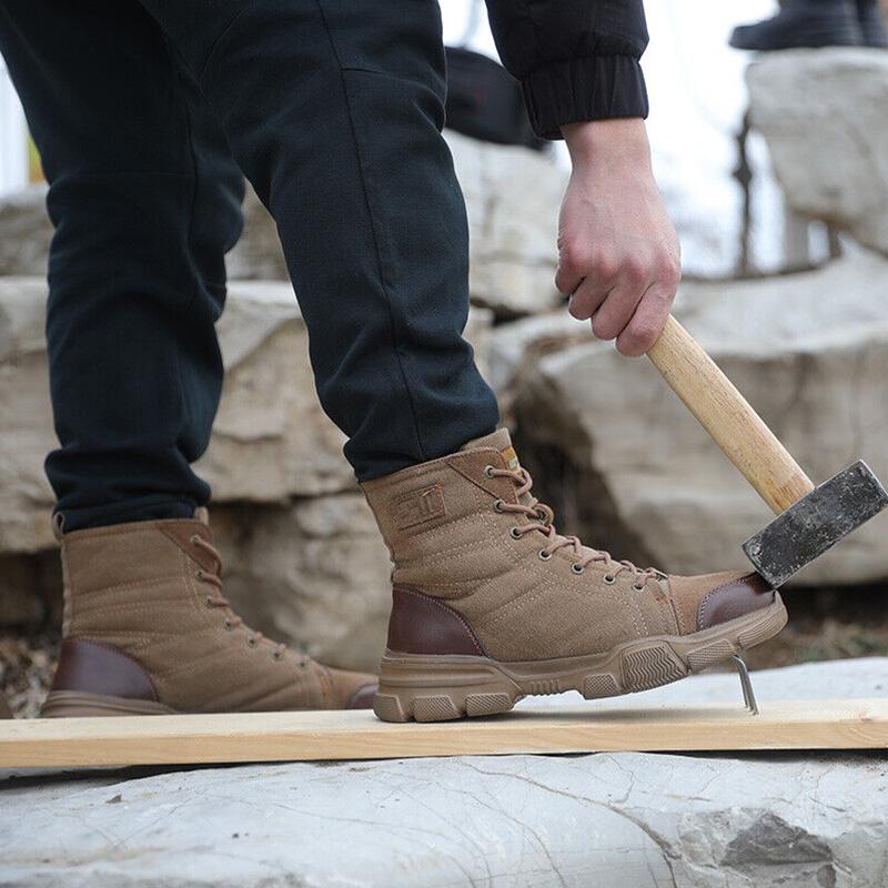 Men's Construction Work Safety Shoes Steel Toe Shoes Waterproof Anti-Puncture Wear-Resisting Protective Boots for Outdoor Work
