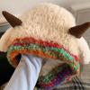 Plush Horn Knitted Hat With Soft Pompoms For Women Men Kids Winter Outdoor Activity Multiple Colors