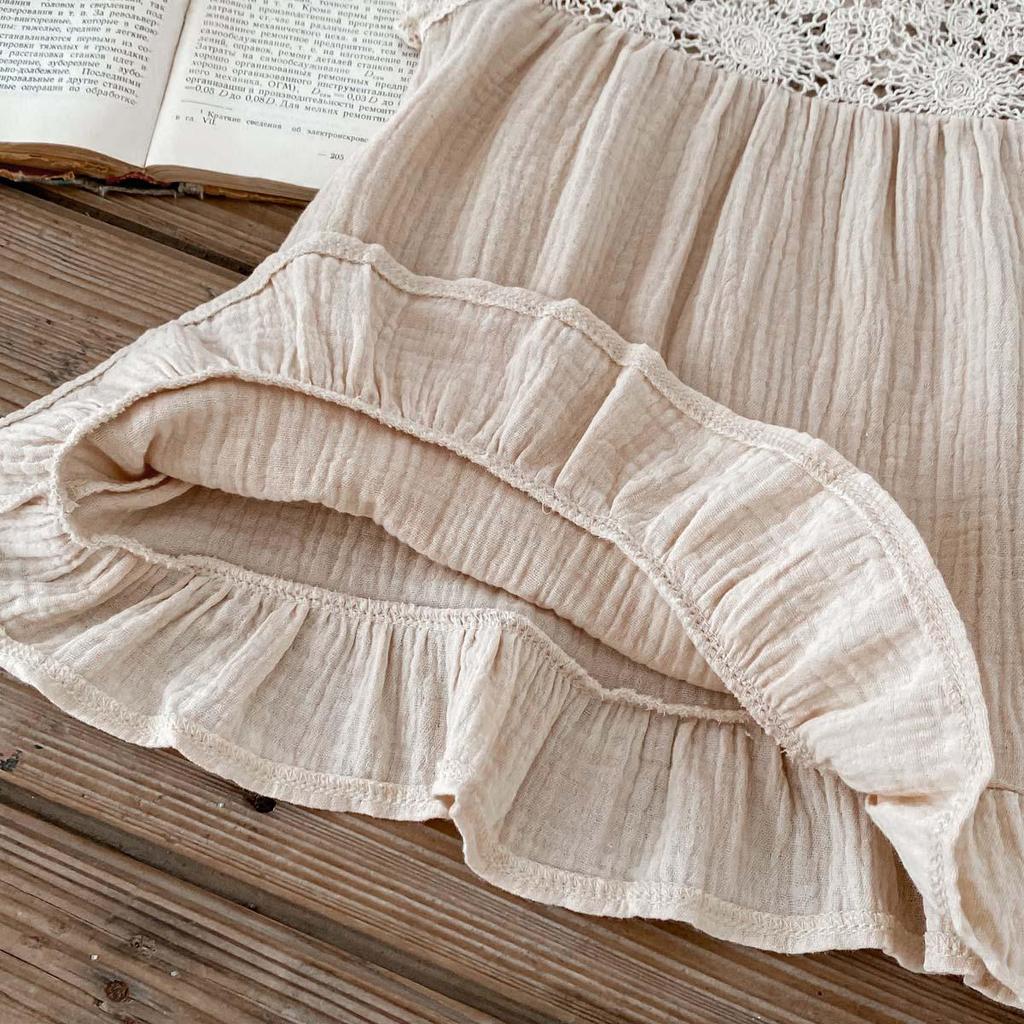 Infant Girls' Seersucker Ruffle Lace Sleeveless Dress